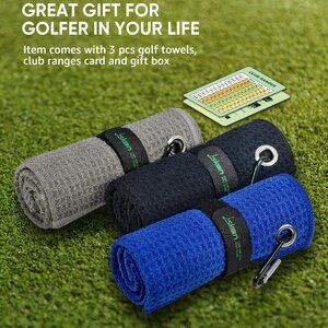 3 pcs Pro Golf Towel Microfiber Golf Towel for Golf Bags (16" X 16") w Hook Loop